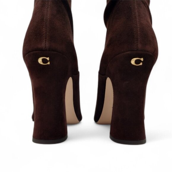 Coach Women's Size 8.5 Cece Maple Suede Pointed Toe Block Heel Tall Boots CN159 - Picture 14 of 16